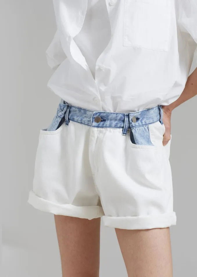 Women The Frankie Shop Bottoms Hayla Contrast Denim Shorts Off Whiteblue