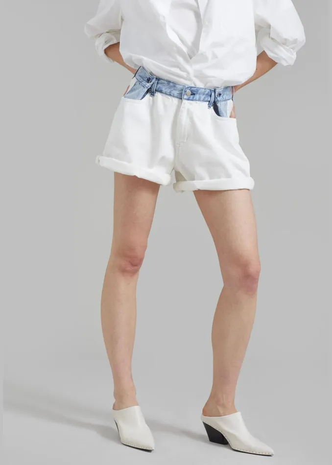 Women The Frankie Shop Bottoms Hayla Contrast Denim Shorts Off Whiteblue