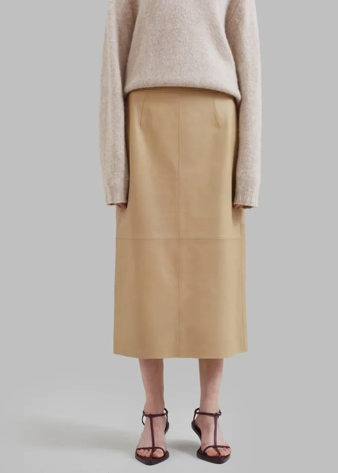 Women The Frankie Shop Bottoms Heather Leather Pencil Skirt Beige