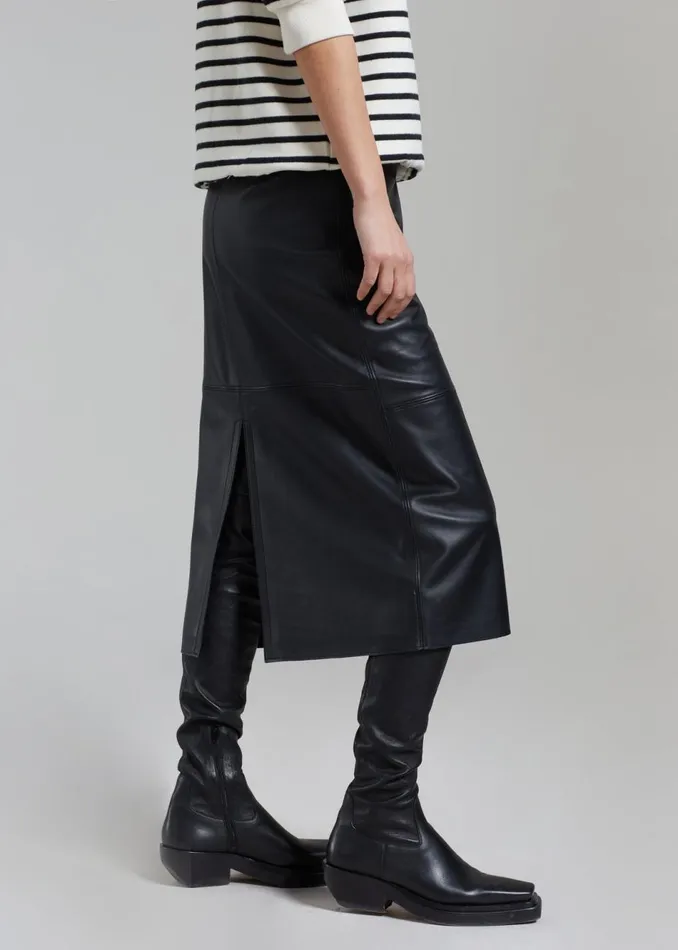 Women The Frankie Shop Bottoms Heather Leather Pencil Skirt Black