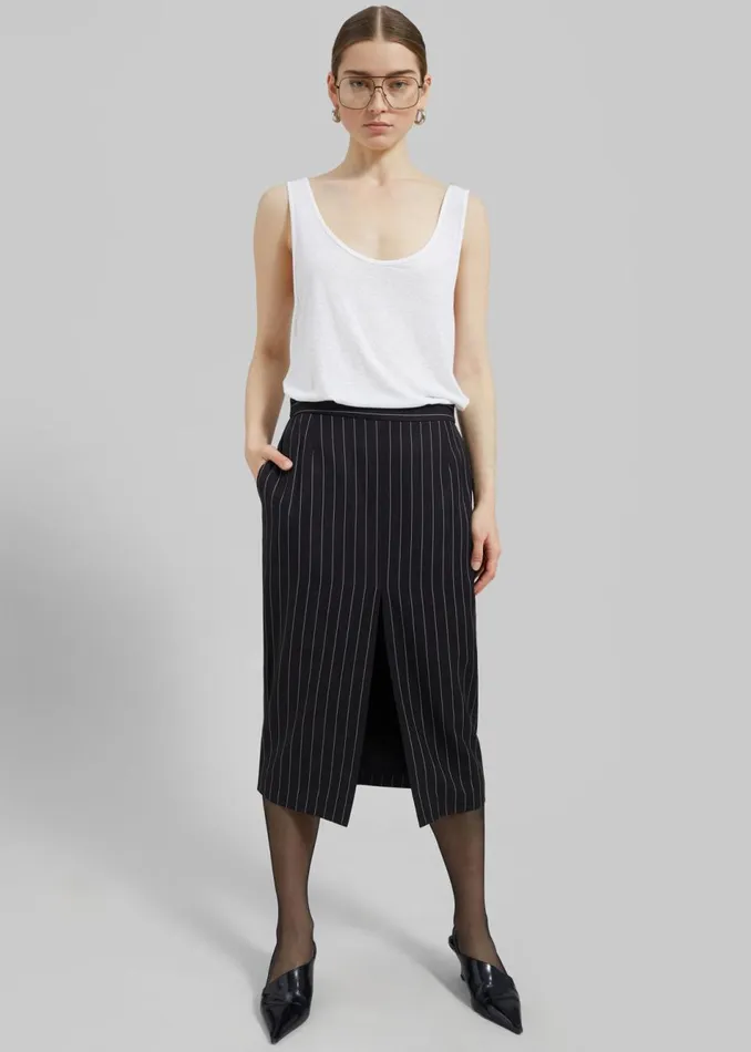 Women The Frankie Shop Bottoms Holland Midi Slit Skirt Blackwhite Pinstripe