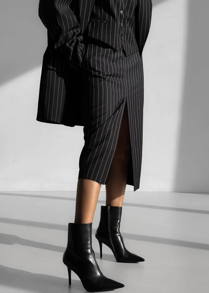 Women The Frankie Shop Bottoms Holland Midi Slit Skirt Blackwhite Pinstripe