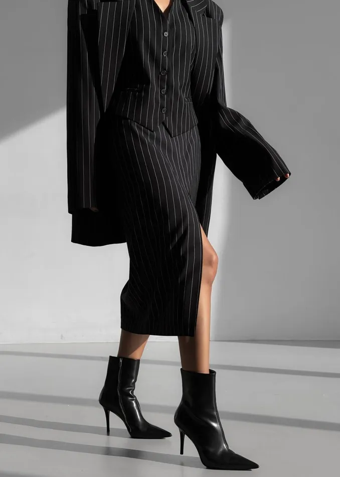 Women The Frankie Shop Bottoms Holland Midi Slit Skirt Blackwhite Pinstripe