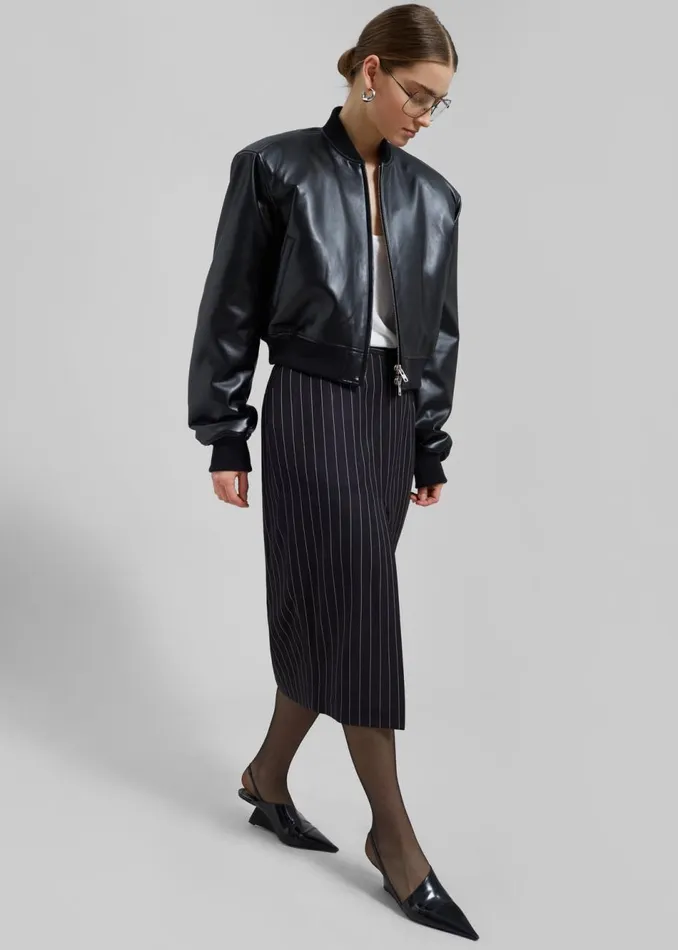 Women The Frankie Shop Bottoms Holland Midi Slit Skirt Blackwhite Pinstripe