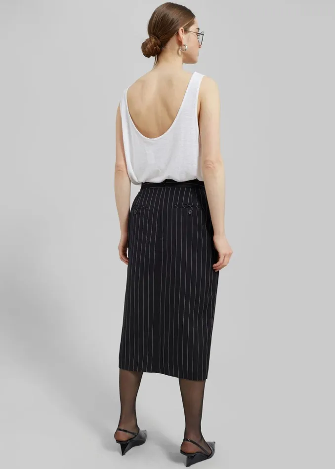 Women The Frankie Shop Bottoms Holland Midi Slit Skirt Blackwhite Pinstripe