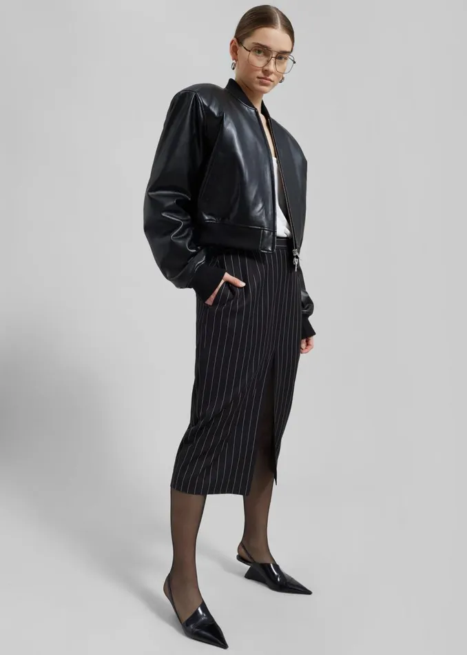 Women The Frankie Shop Bottoms Holland Midi Slit Skirt Blackwhite Pinstripe