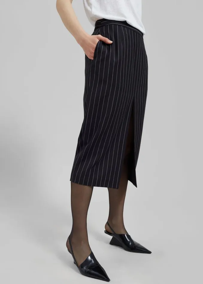 Women The Frankie Shop Bottoms Holland Midi Slit Skirt Blackwhite Pinstripe