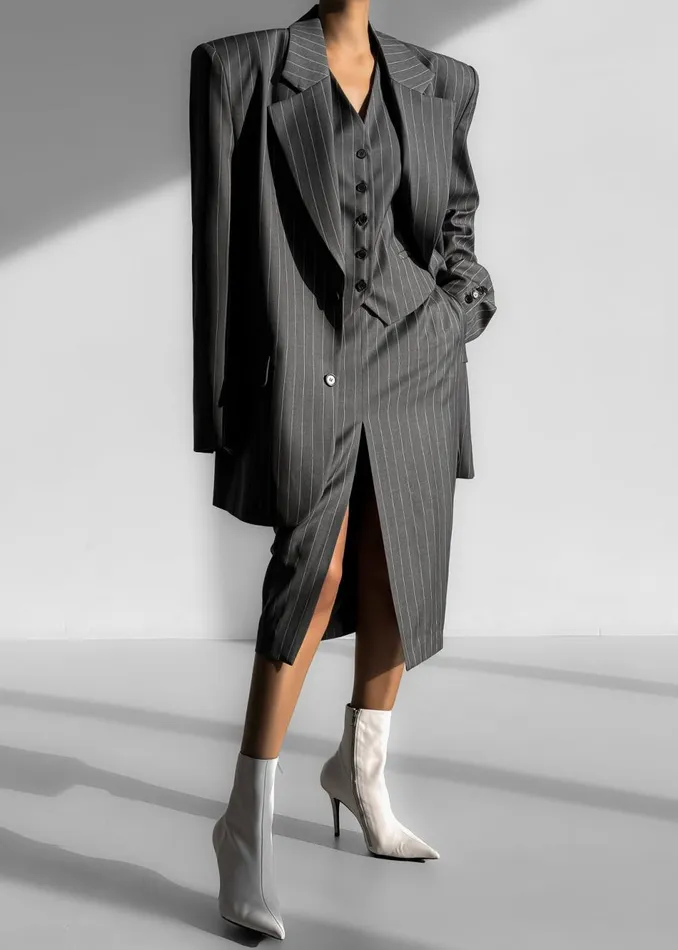 Women The Frankie Shop Bottoms Holland Midi Slit Skirt Charcoalwhite Pinstripe Women The Frankie Shop Bottoms Holland Midi Slit Skirt Charcoalwhite Pinstripe