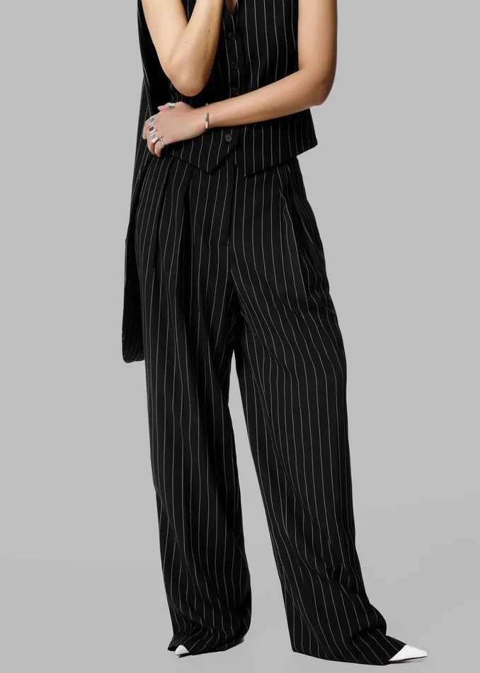 Women The Frankie Shop Bottoms Holland Pleated Trousers Blackwhite Pinstripe