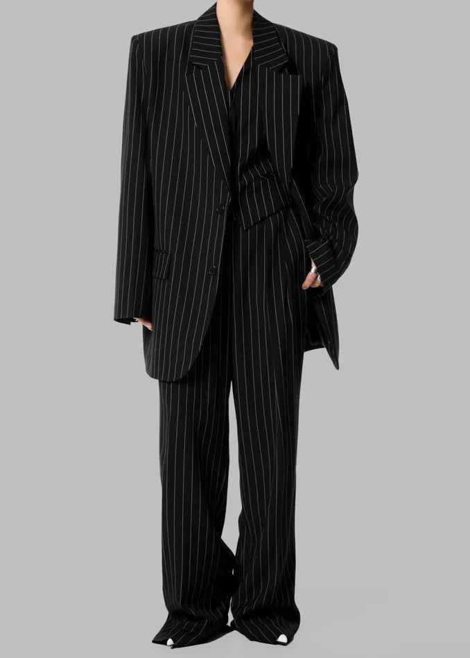 Women The Frankie Shop Bottoms Holland Pleated Trousers Blackwhite Pinstripe