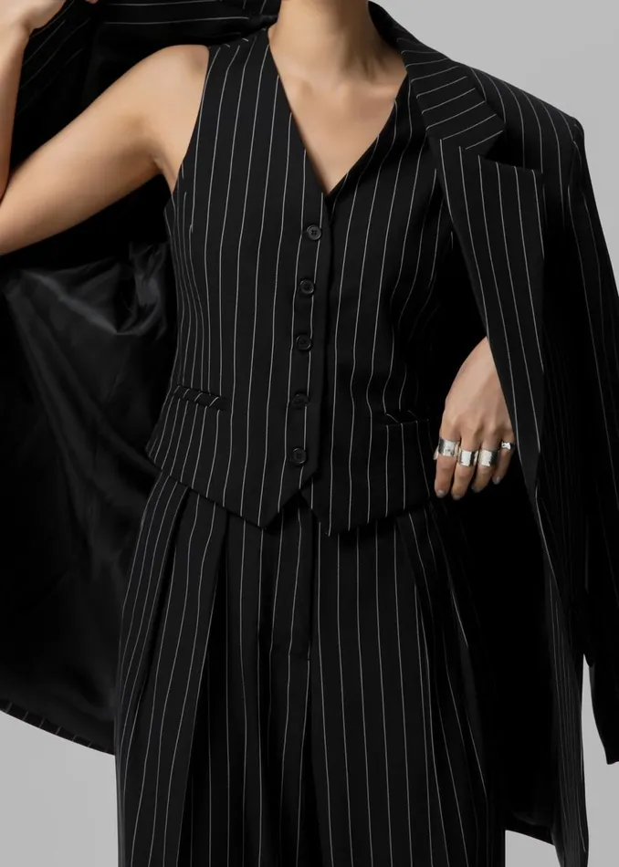 Women The Frankie Shop Bottoms Holland Pleated Trousers Blackwhite Pinstripe