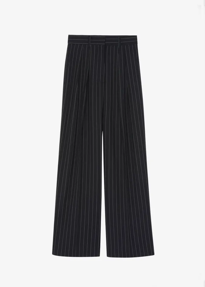 Women The Frankie Shop Bottoms Holland Pleated Trousers Blackwhite Pinstripe