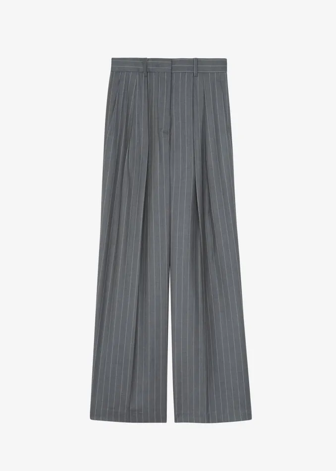 Women The Frankie Shop Bottoms Holland Pleated Trousers Charcoalwhite Pinstripe