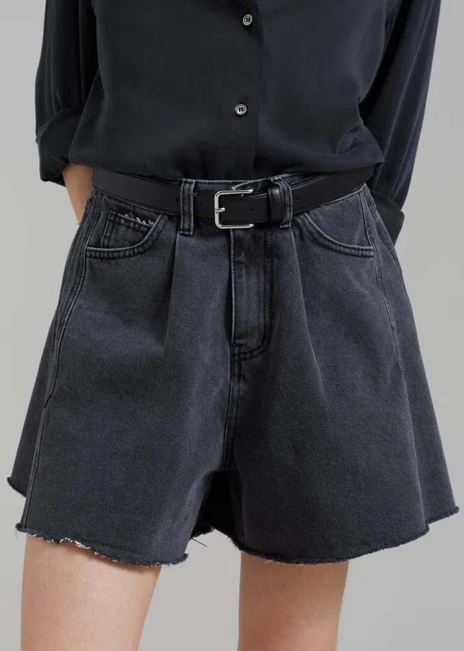 Women The Frankie Shop Bottoms Howell Denim Shorts Black Washed