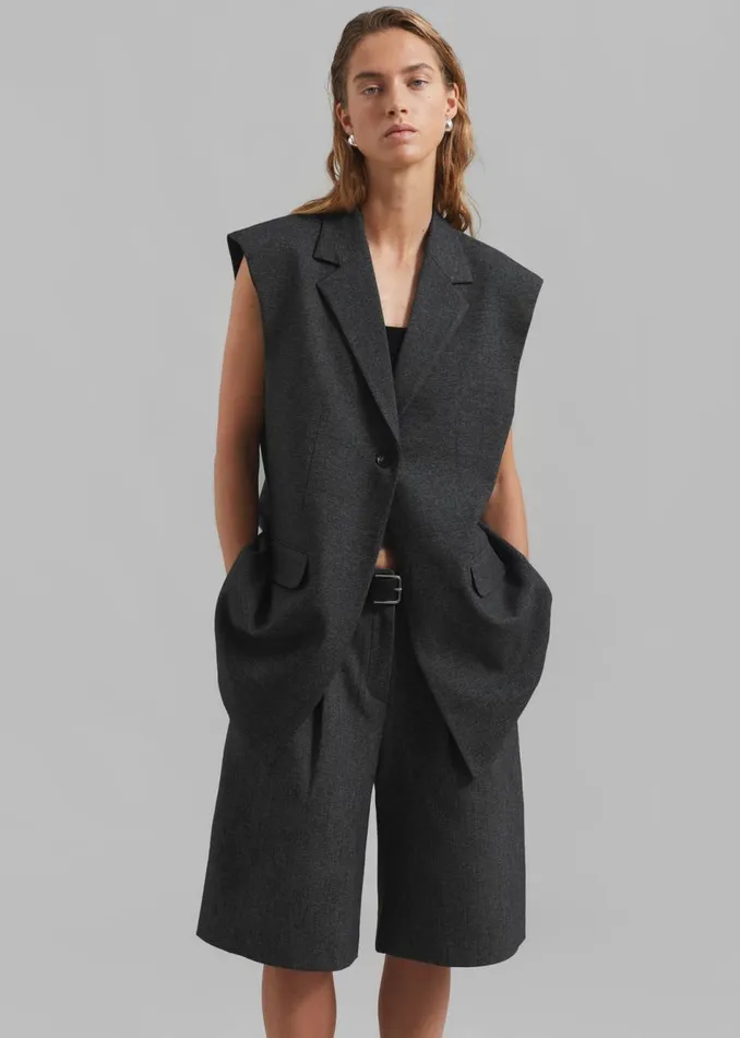 Women The Frankie Shop Bottoms Isara Pleated Shorts Dark Grey Melange