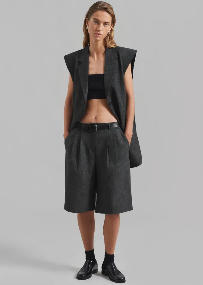 Women The Frankie Shop Bottoms Isara Pleated Shorts Dark Grey Melange