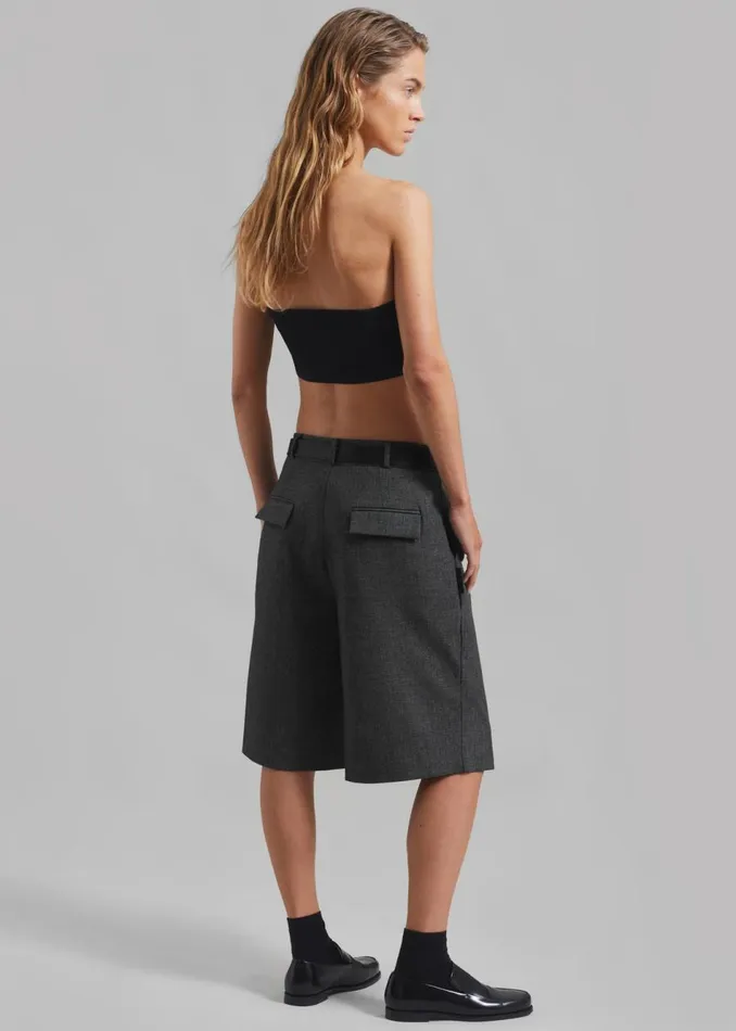 Women The Frankie Shop Bottoms Isara Pleated Shorts Dark Grey Melange