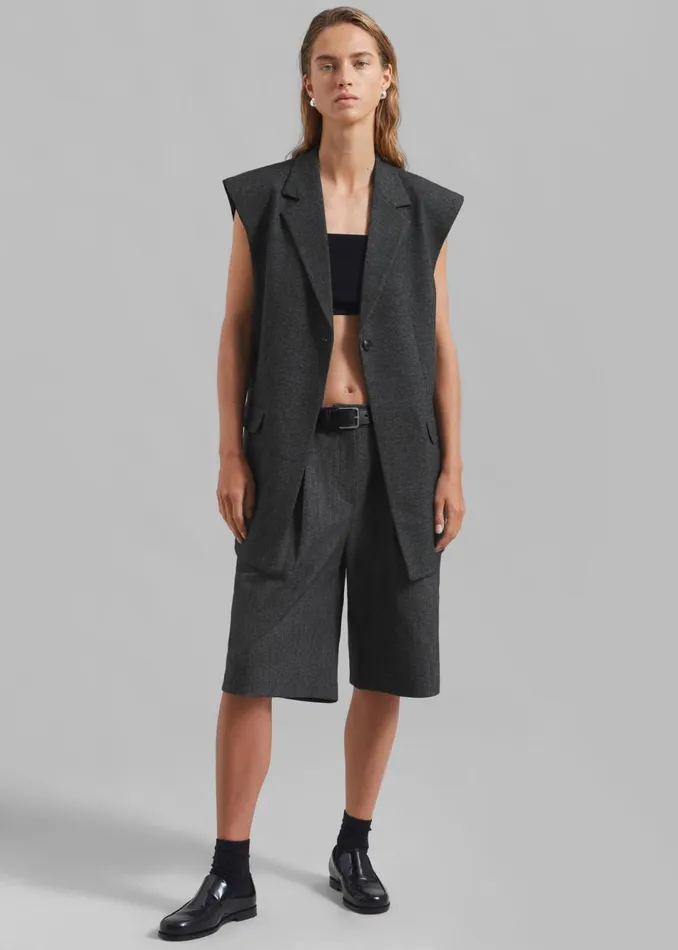 Women The Frankie Shop Bottoms Isara Pleated Shorts Dark Grey Melange