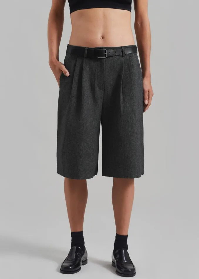 Women The Frankie Shop Bottoms Isara Pleated Shorts Dark Grey Melange