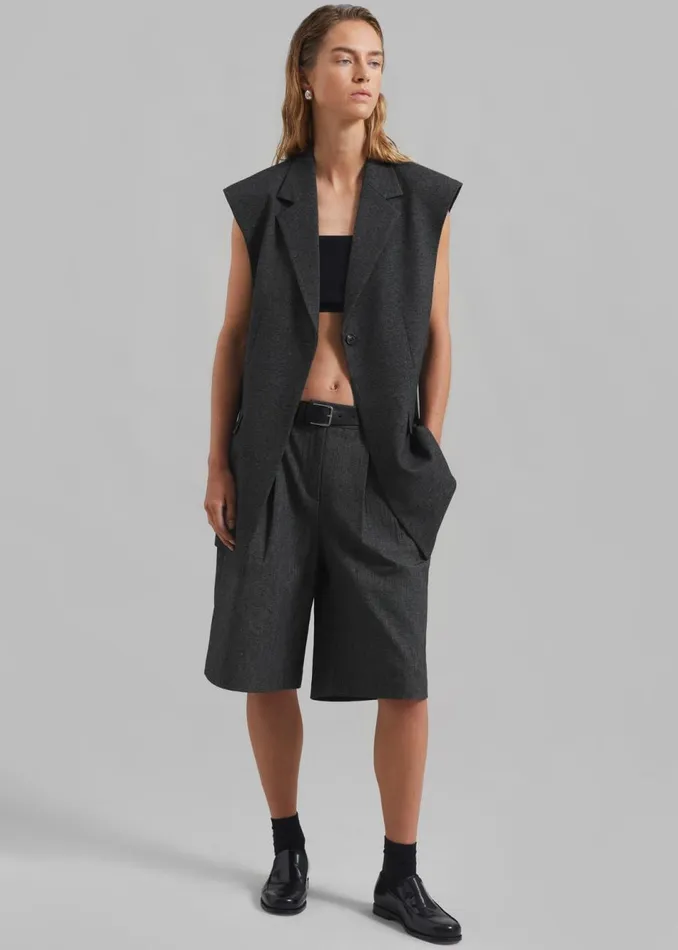 Women The Frankie Shop Bottoms Isara Pleated Shorts Dark Grey Melange