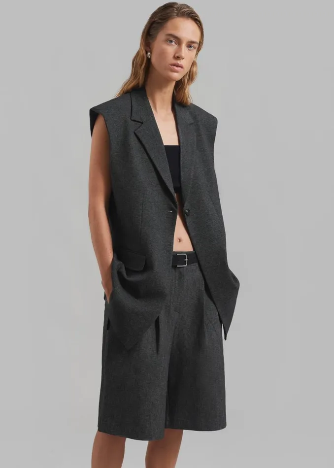 Women The Frankie Shop Bottoms Isara Pleated Shorts Dark Grey Melange