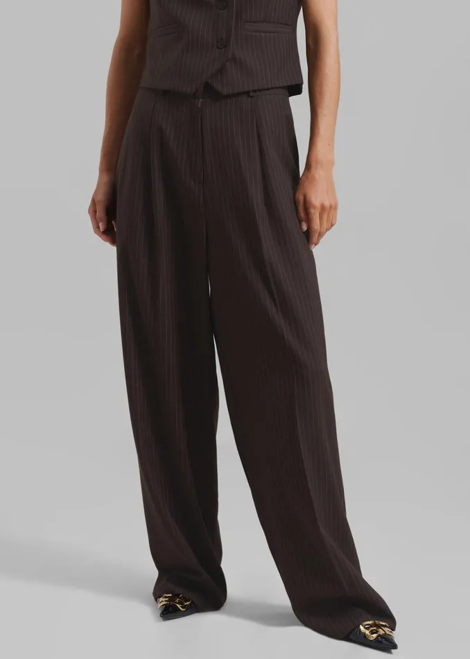 Women The Frankie Shop Bottoms Ivey Pintuck Trousers Brownwhite Pinstripe