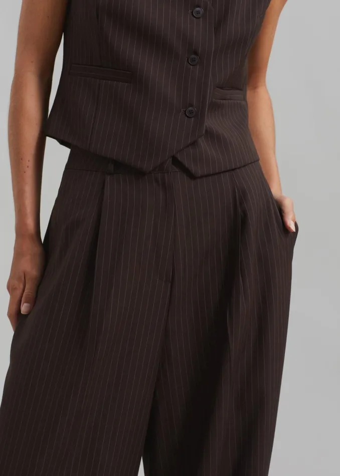 Women The Frankie Shop Bottoms Ivey Pintuck Trousers Brownwhite Pinstripe