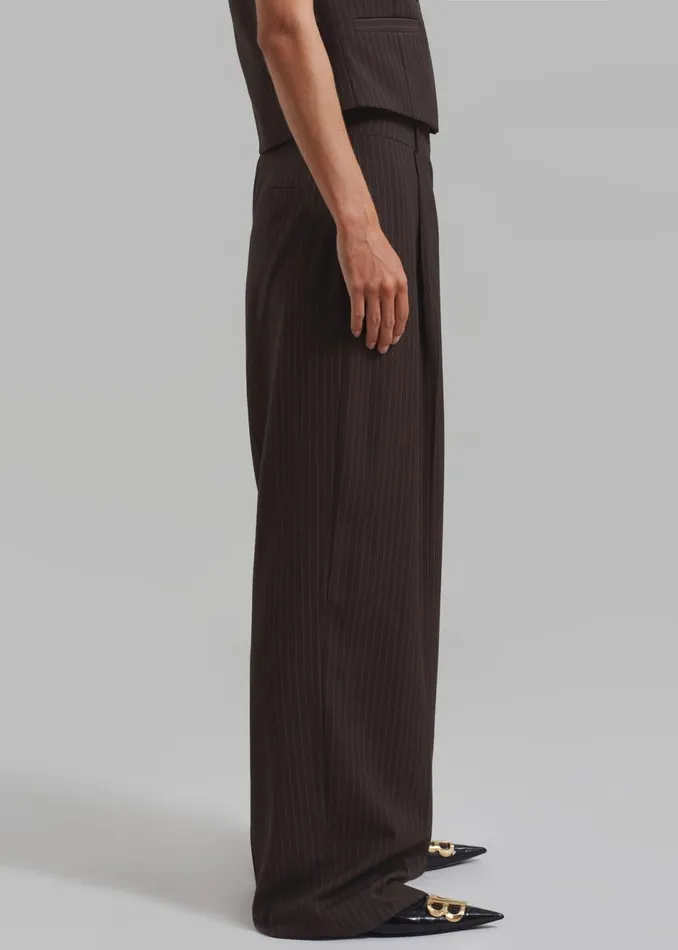 Women The Frankie Shop Bottoms Ivey Pintuck Trousers Brownwhite Pinstripe
