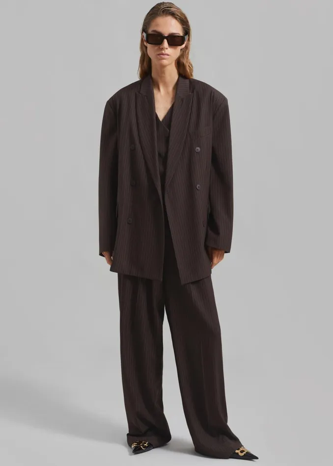 Women The Frankie Shop Bottoms Ivey Pintuck Trousers Brownwhite Pinstripe