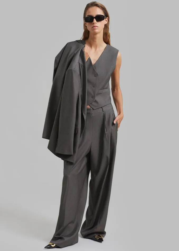 Women The Frankie Shop Bottoms Ivey Pintuck Trousers Grey Melange