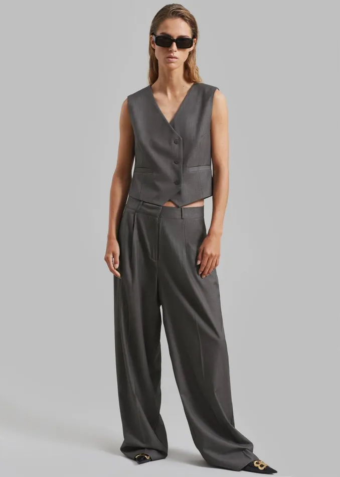 Women The Frankie Shop Bottoms Ivey Pintuck Trousers Grey Melange
