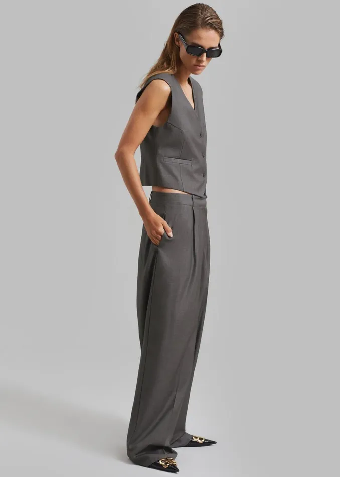 Women The Frankie Shop Bottoms Ivey Pintuck Trousers Grey Melange