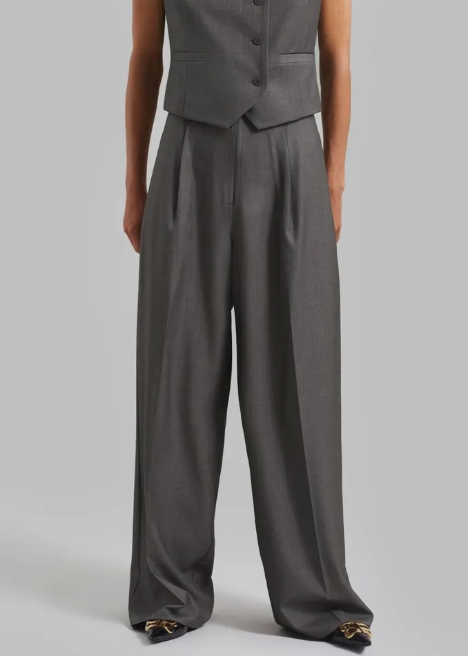 Women The Frankie Shop Bottoms Ivey Pintuck Trousers Grey Melange