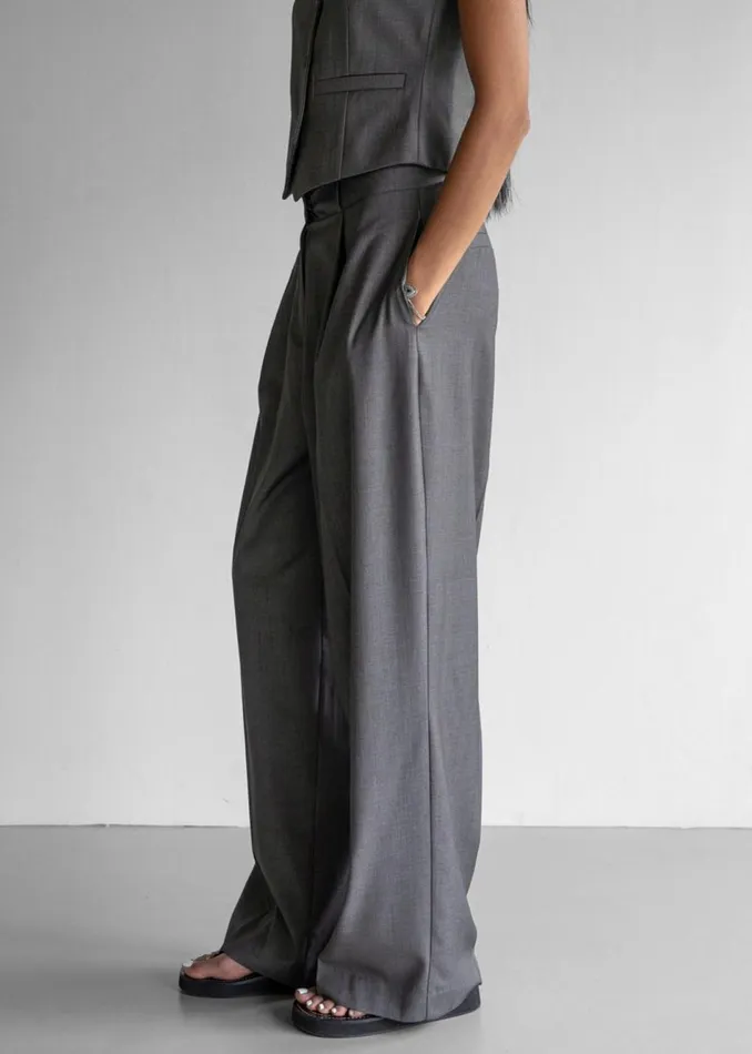 Women The Frankie Shop Bottoms Ivey Pintuck Trousers Grey Melange