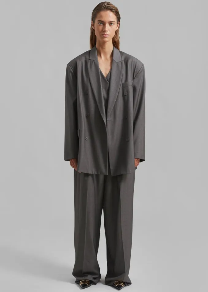 Women The Frankie Shop Bottoms Ivey Pintuck Trousers Grey Melange