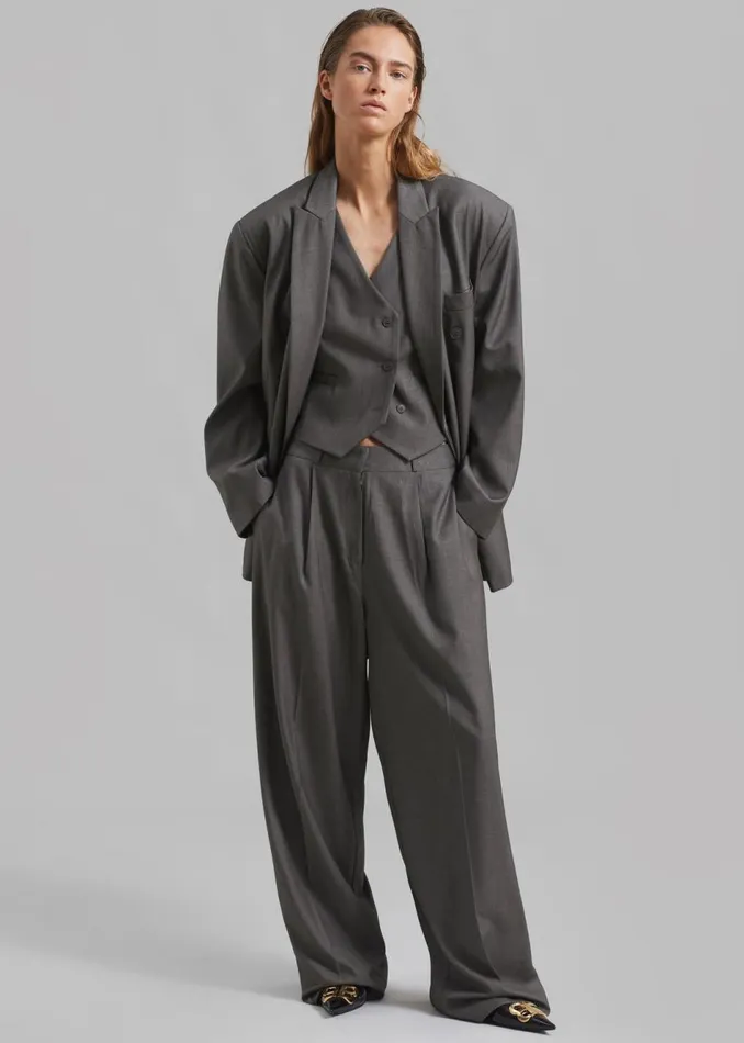 Women The Frankie Shop Bottoms Ivey Pintuck Trousers Grey Melange