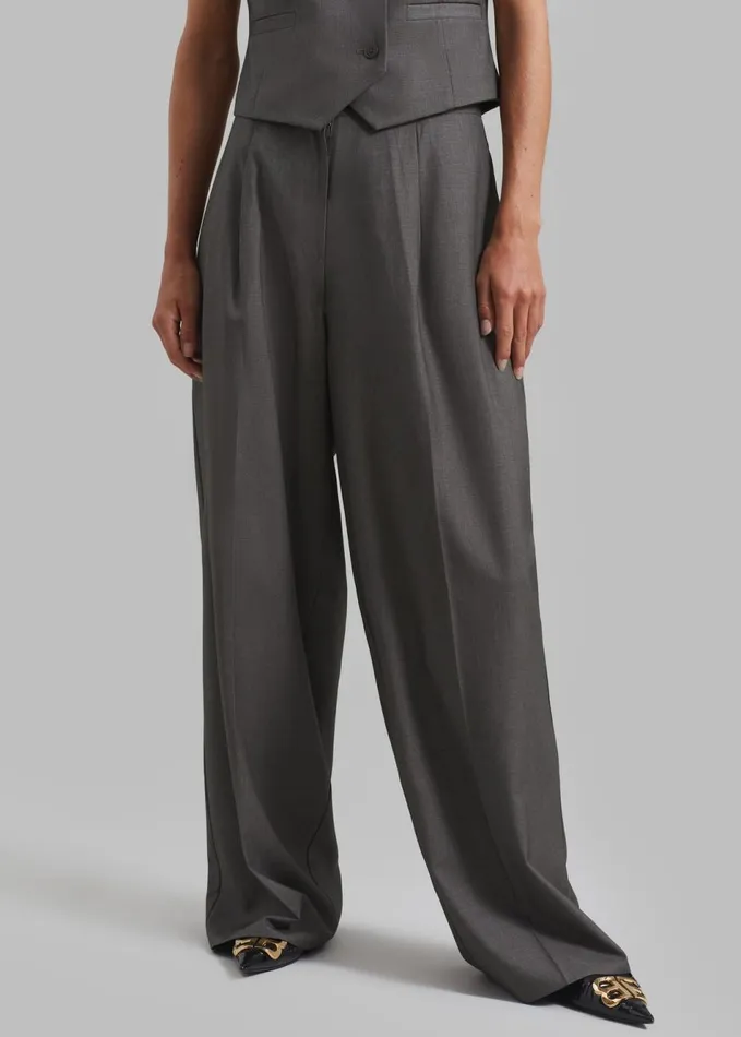 Women The Frankie Shop Bottoms Ivey Pintuck Trousers Grey Melange