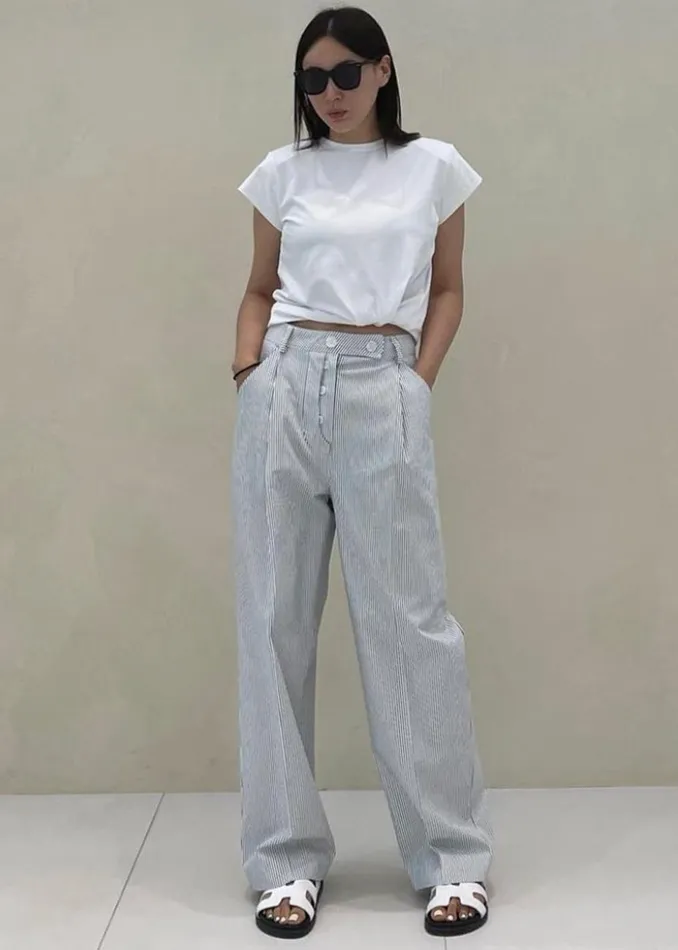 Women The Frankie Shop Bottoms Jess Wide Pants White Stripe