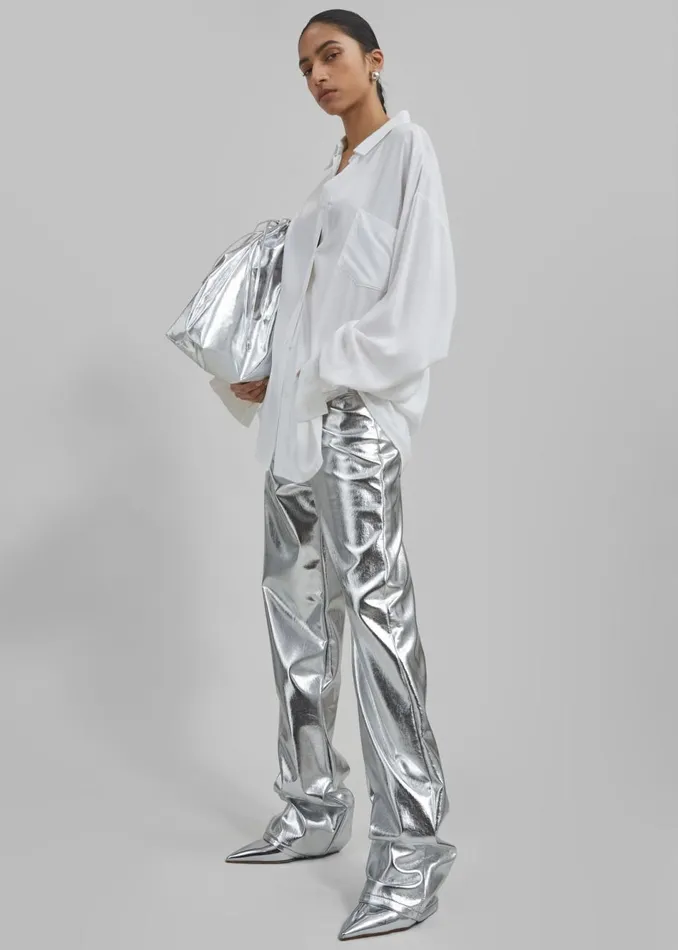 Women The Frankie Shop Bottoms Jesse Aluminium Pants Silver