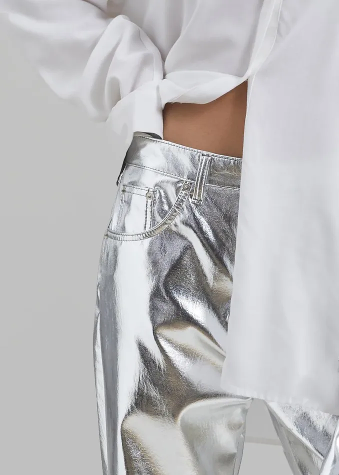 Women The Frankie Shop Bottoms Jesse Aluminium Pants Silver
