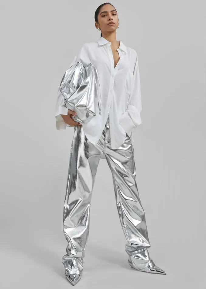 Women The Frankie Shop Bottoms Jesse Aluminium Pants Silver