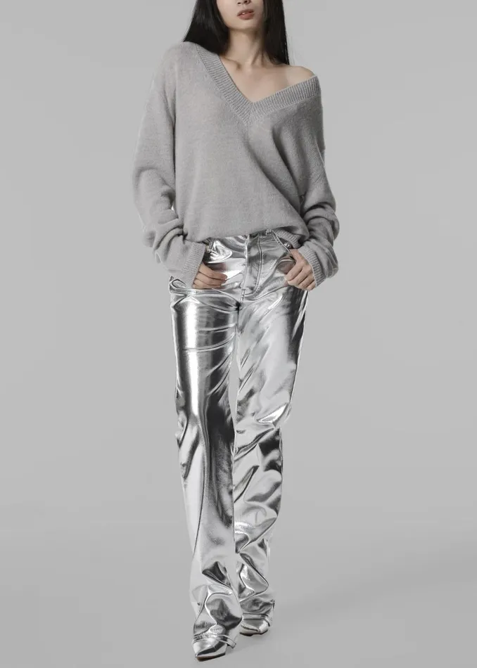 Women The Frankie Shop Bottoms Jesse Aluminium Pants Silver