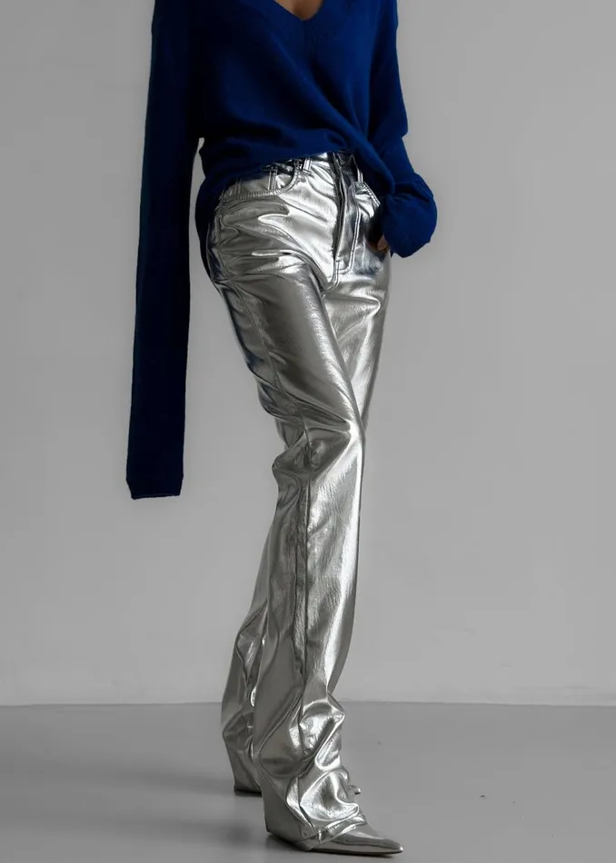 Women The Frankie Shop Bottoms Jesse Aluminium Pants Silver
