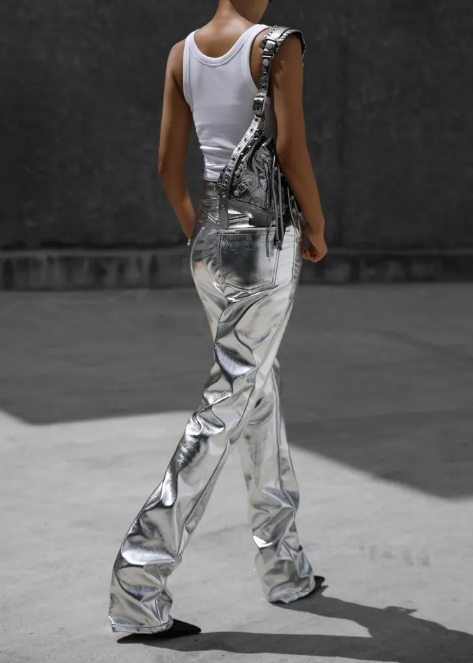 Women The Frankie Shop Bottoms Jesse Aluminium Pants Silver