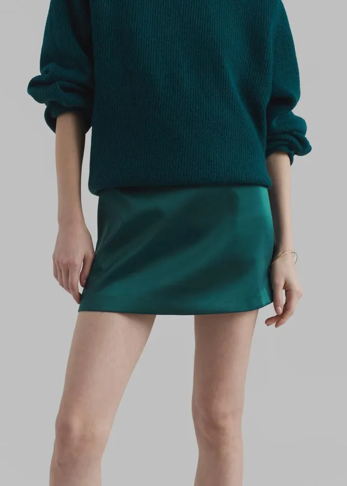 Women The Frankie Shop Bottoms Jo Satin Mini Skirt Deep Teal