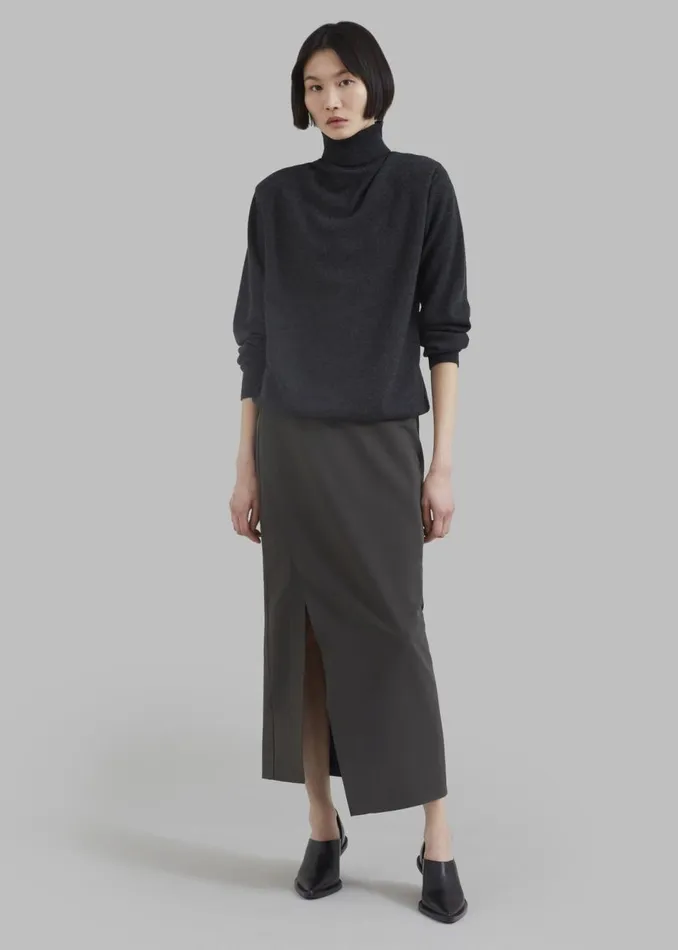 Women The Frankie Shop Bottoms Joy Side Slit Midi Skirt Charcoal