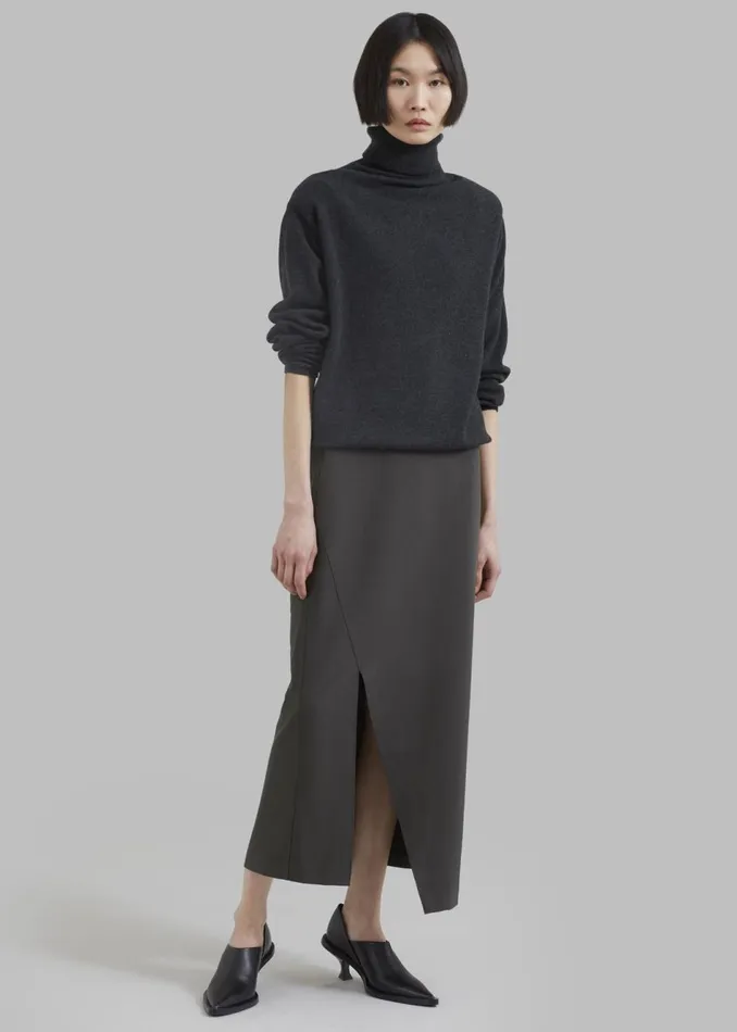 Women The Frankie Shop Bottoms Joy Side Slit Midi Skirt Charcoal