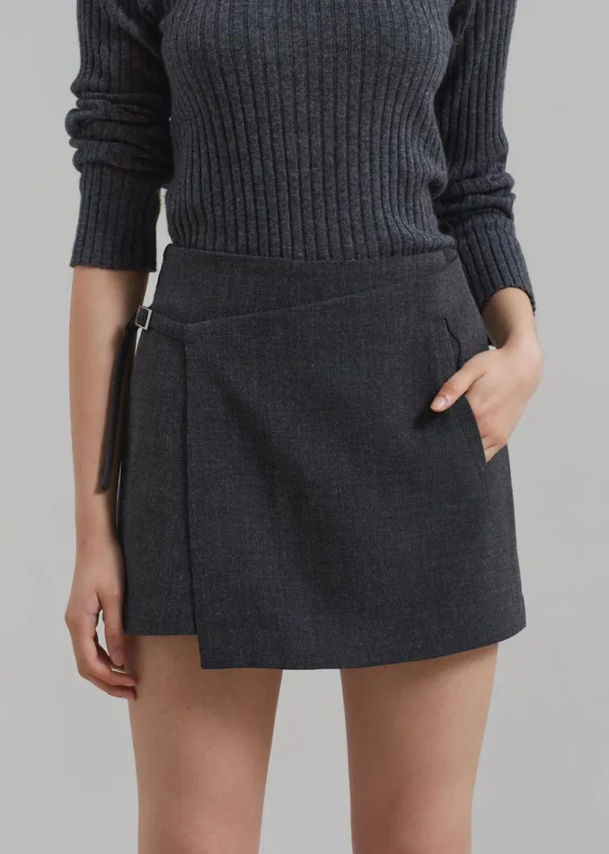 Women The Frankie Shop Bottoms Julie Wrap Mini Skort Charcoal