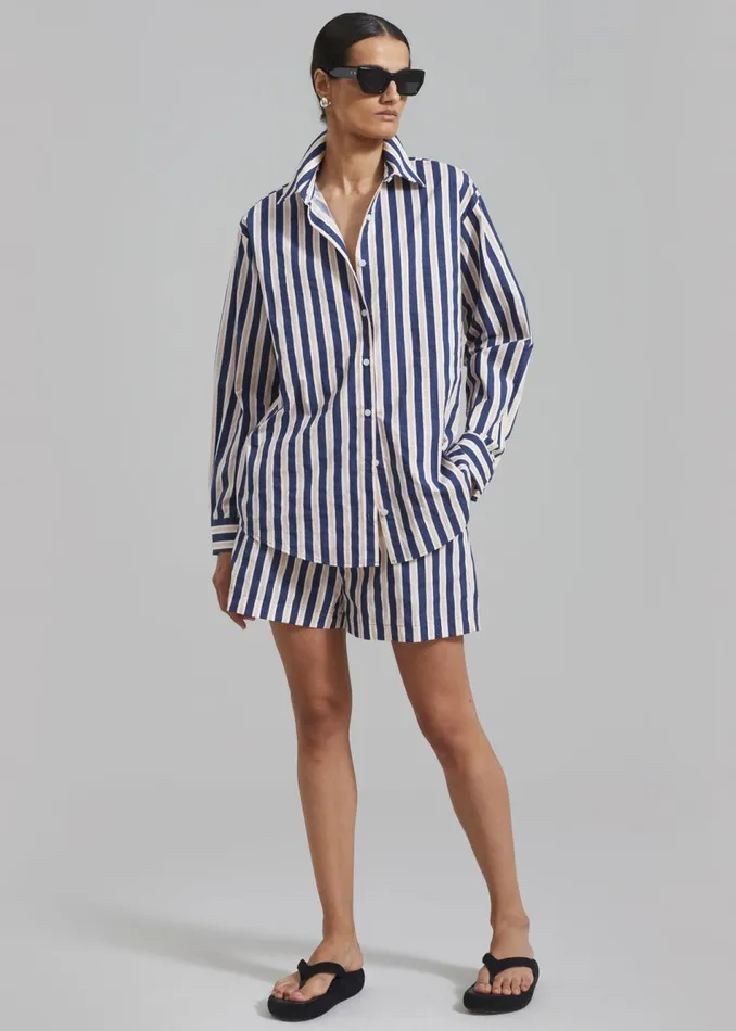Women The Frankie Shop Bottoms Juno Boxer Shorts Navy Stripe