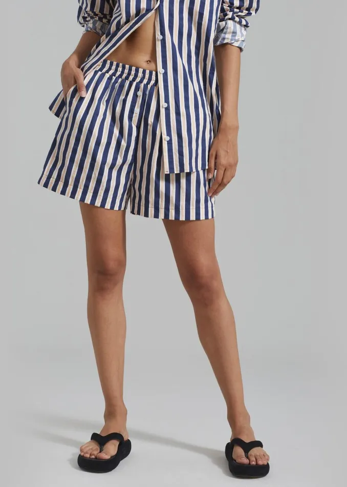 Women The Frankie Shop Bottoms Juno Boxer Shorts Navy Stripe